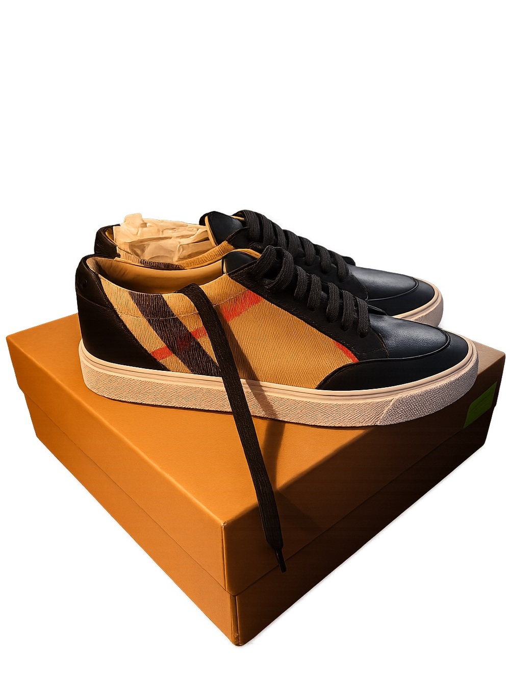 Burberry Black and Beige Low-Top Sneakers with Signature Stripe